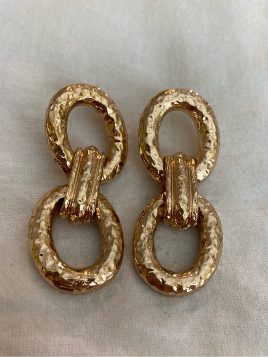 Jewelry - Textured Double Rings Vintage Chain Link Pierced Earrings